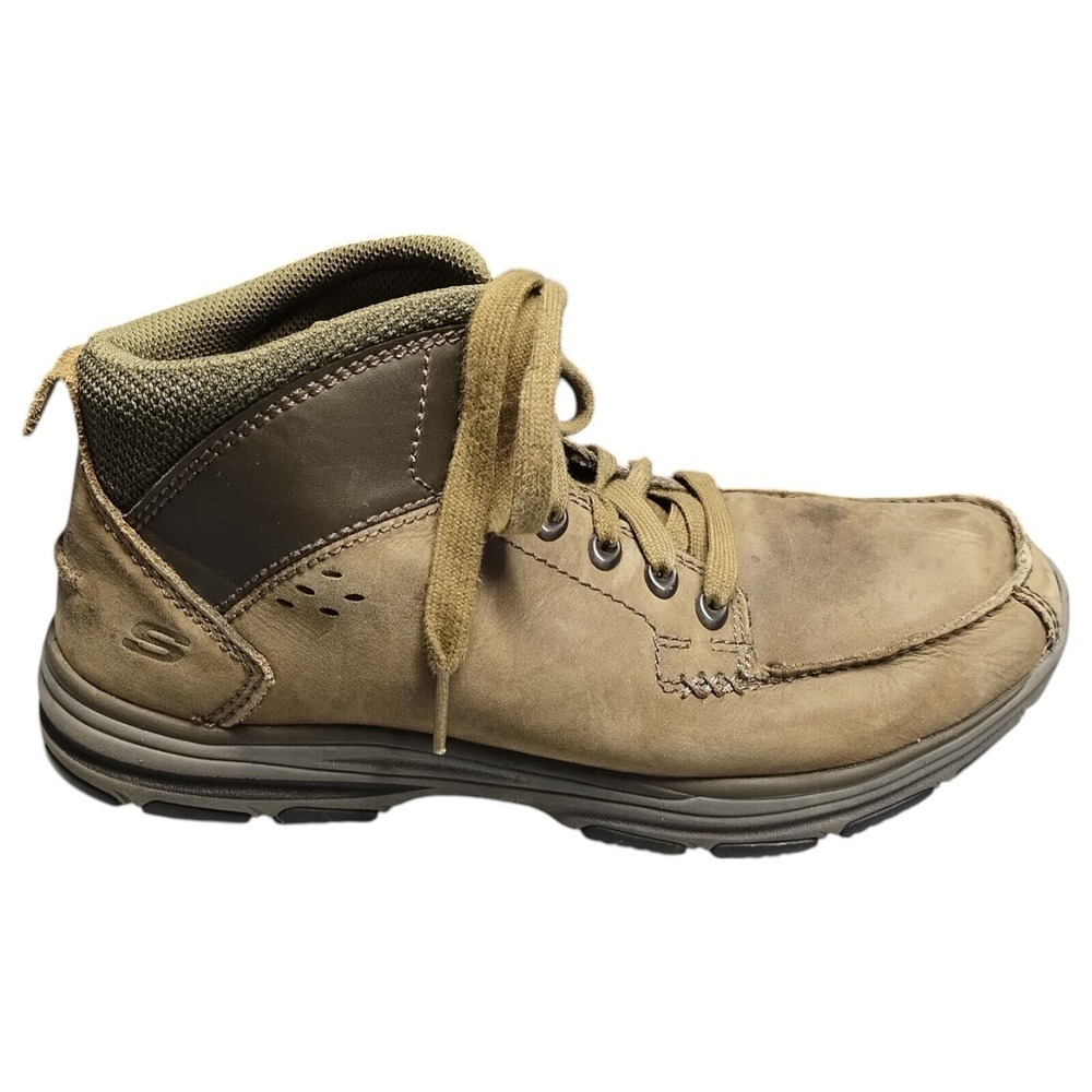 Skechers Classic Fit Boots Mens Size 8.5 Brown Leather Memory Foam Lace Up 65169